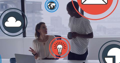 Diverse Business Team Analyzing Social Media Innovation Icons - Download Free Stock Images Pikwizard.com