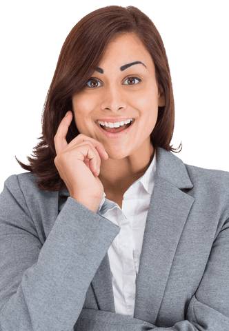 Smiling Businesswoman With Hand on Face on Transparent Background
