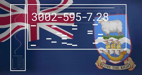 Digital Code Overlay on Falkland Islands Flag Background