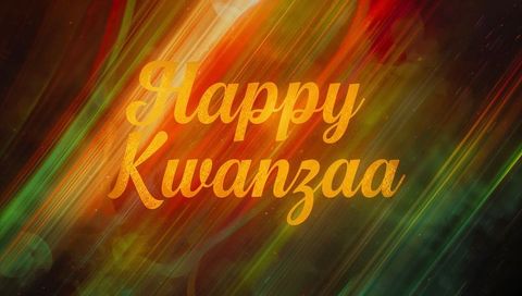 Happy kwanzaa glowing card with diagonal light streaks, vibrant bokeh and warm gradient