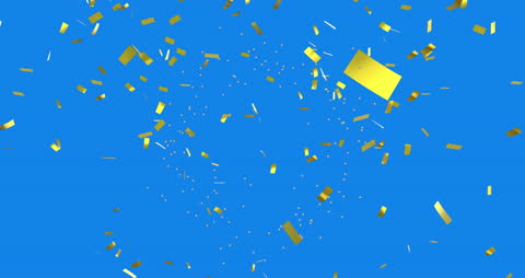 Golden Confetti Falling on Blue Background Illustration