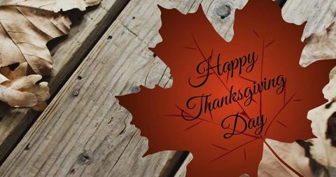 Happy Thanksgiving Day Text on Autumn Leaf with Rustic Wooden Background - Download Free Stock Images Pikwizard.com