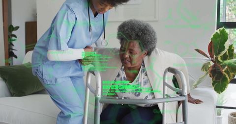 Caregiver Assisting Senior Woman with Walker at Home