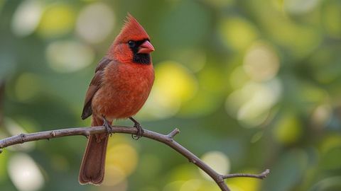 Vibrant Male Northern Cardinal on Branch in Garden