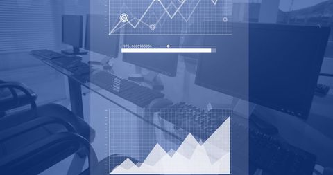 Digital Interface with Graphs Over Office Computers - Download Free Stock Images Pikwizard.com