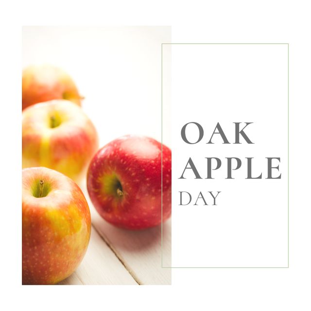 Red and Green Apples with Oak Apple Day Text on White Background - Download Free Stock Templates Pikwizard.com