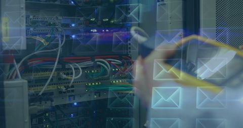 Technician Checking Server with Digital Communication Overlay - Download Free Stock Images Pikwizard.com