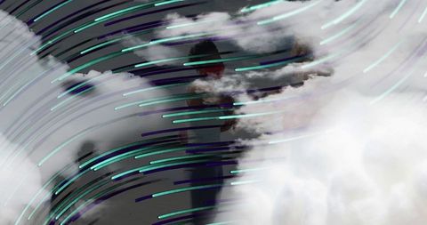 Silhouettes of Women Walking in Futuristic Abstract Space