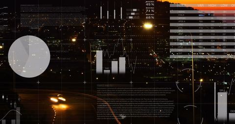 Statistical Data Overlay on Nighttime Cityscape Traffic Scene - Download Free Stock Images Pikwizard.com