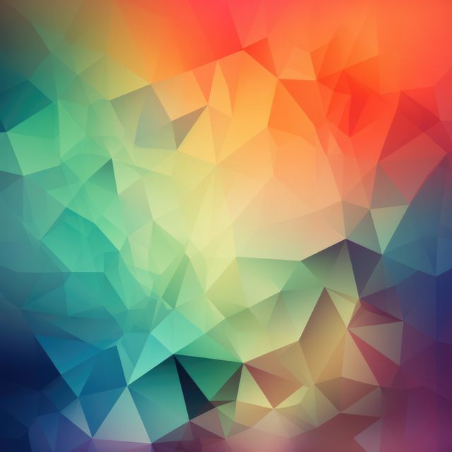 This vibrant abstract geometric pattern features a gradient of vivid colors, creating a visually striking design. Perfect for use as a background in digital projects, presentations, social media graphics, or print materials. The colorful polygons add a dynamic and modern touch to any design. Ideal for technology, creative arts, or modern themed projects.