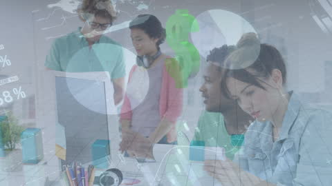 Diverse Team Analyzing Data with Graphs in Modern Office