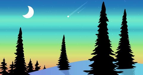 Mystical Christmas Night Silhouette with Santa Riding Sleigh