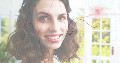 Happy Woman Overlaid with Digital Growth Graph Symmetry