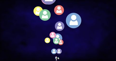 Floating colorful profile icons on dark blue background illustration
