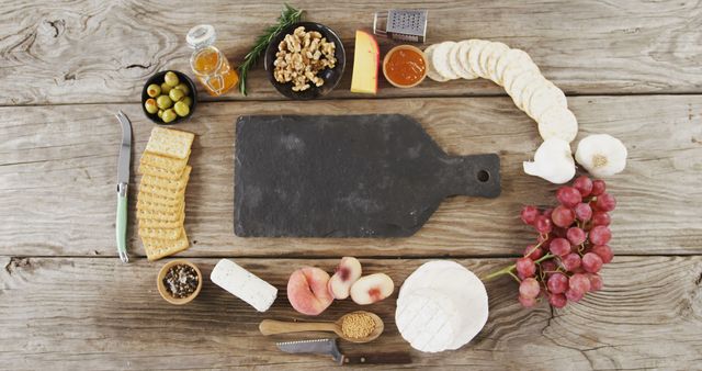 Gourmet Cheese Platter with Diverse Snacks on Rustic Wooden Table - Download Free Stock Images Pikwizard.com