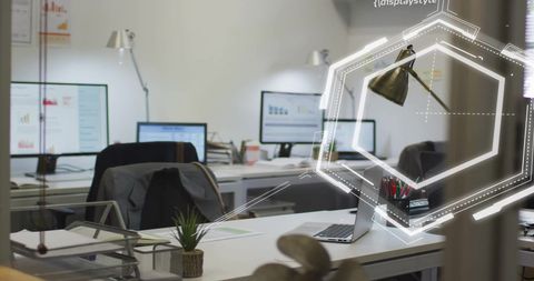 Futuristic Office with Data Visualization and Technology