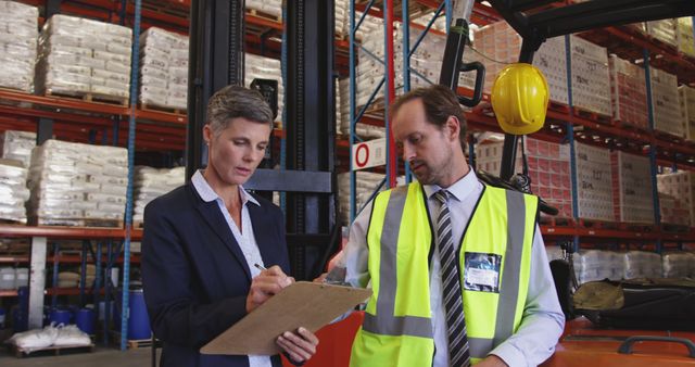 Warehouse Manager and Worker Discussing Inventory Management - Download Free Stock Images Pikwizard.com