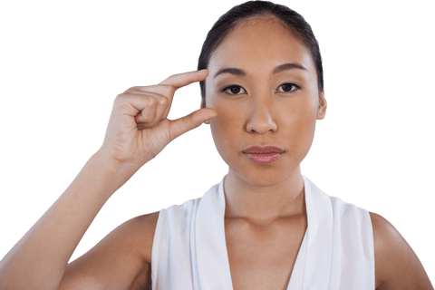 Persistent businesswoman gesturing adjustment on transparent background