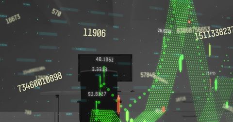 Dynamic financial data display on office background