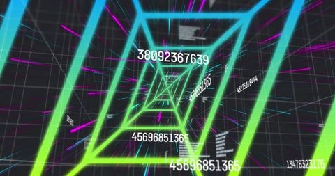 Futuristic Digital Tunnel with Geometric Data Flow