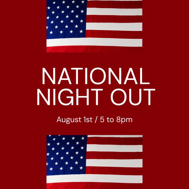 Useful for promoting community events, especially National Night Out, to foster community unity and celebrate American patriotism. Ideal for local government, community organizations, and social clubs.