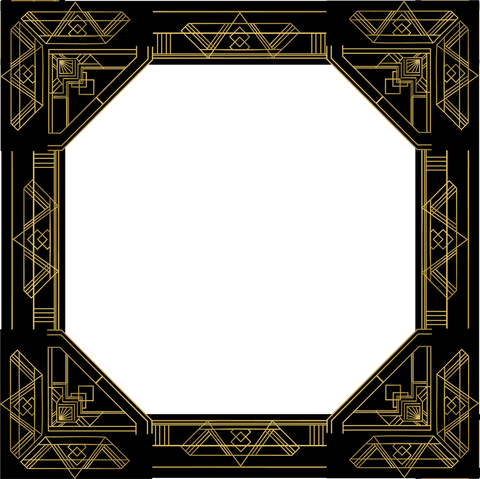 Art deco geometric gold frame on transparent background