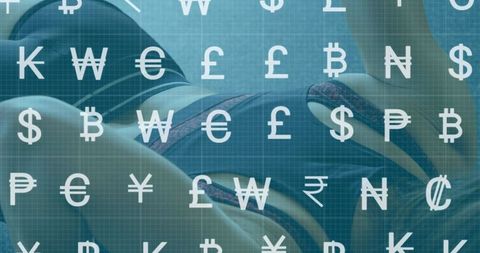 Currency Symbols Overlaying Woman Exercising at Gym