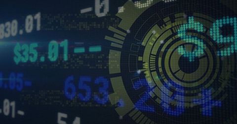 Futuristic financial data visualization with circular hud