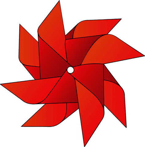 Transparent stylized red pinwheel with eight gradient blades