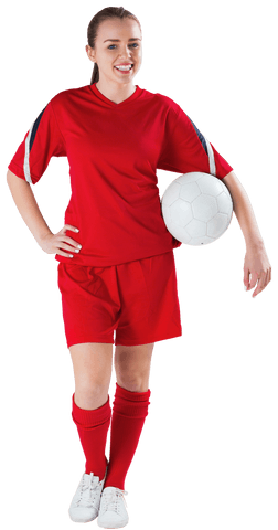 Transparent Background of Smiling Female Soccer Player Holding Ball