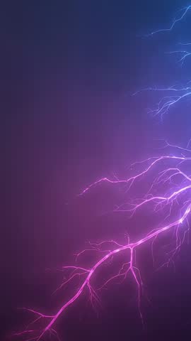 Vertical neon lightning branch pulsing with purple sparks and electric blue arc motion
