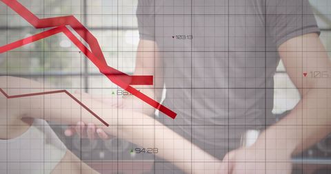 Sportswoman Training Amidst Market Data Analysis Representation