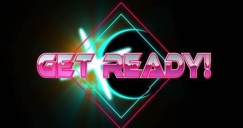Vibrant neon glowing 'get ready' graphic design