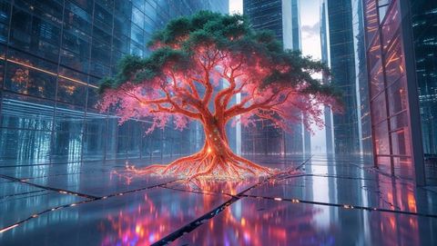 Bioluminescent Tree in Futuristic Glass Atrium - Download Free Stock Images Pikwizard.com