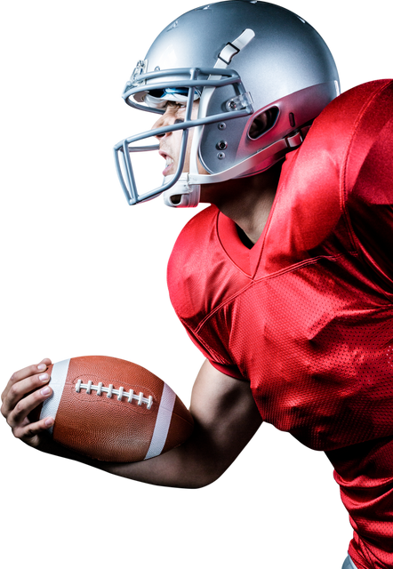 Side view of aggressive sportsman holding ball playing transparent American football - Download Free Stock Videos Pikwizard.com