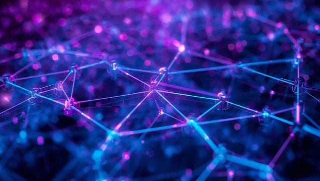 Futuristic Glowing Network Node Connections in Digital Space