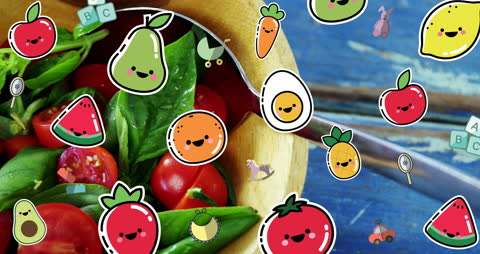 Playful Fruit and Vegetable Illustrations on Fresh Salad
