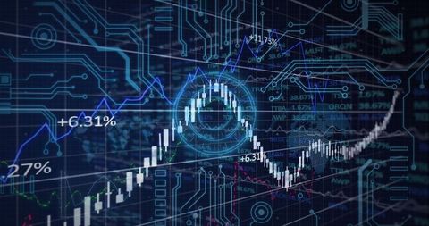Digital Financial Graph with Circuit Board Interface on Blue Background - Download Free Stock Images Pikwizard.com
