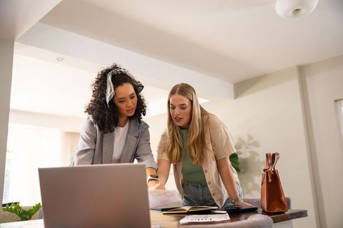 Female Professionals Collaborating in Home Office Setting