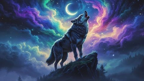 Majestic werewolf howling under enchanting celestial skies