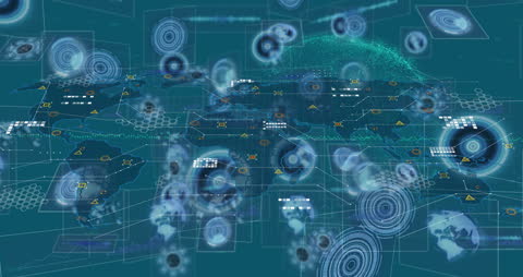 Digital World Map with Network Connections and Data
