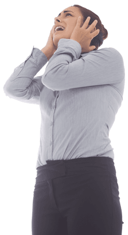 Distressed Businesswoman Shouting with Transparent Background