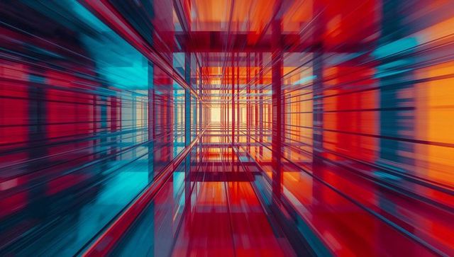 Futuristic geometric tunnel with vibrant colors and dynamic perspective