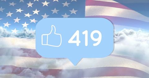 Social Media Like Icon Over American Flag and Sky Background