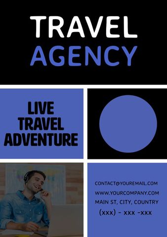 Travel Adventure Flyer Featuring Enthusiastic Customer Representative - Download Free Stock Templates Pikwizard.com