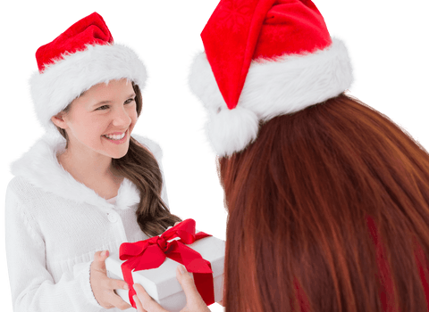 Mother and Daughter Christmas Gift Exchange Transparent Background