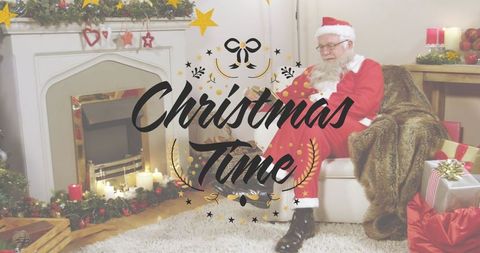 Santa Claus Enjoying Christmas Eve, Cozy Living Room Decor