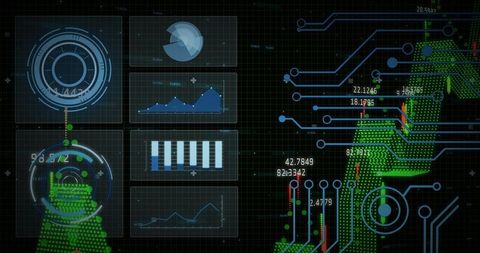 Futuristic Biometrics Data Visualization with Interface Overlay