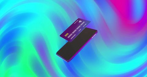 Contactless Payment with Smartphone and Credit Card in Vivid Colors
