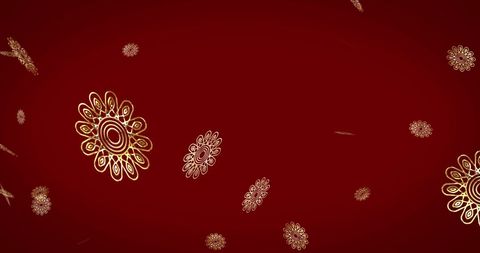 Festive Gold Snowflake Patterns on Deep Red Background